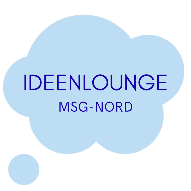 Logo der Ideenlounge: eine hellblaue Gedankenblase mit dem Schriftzug Ideenlounge MSG-Nord